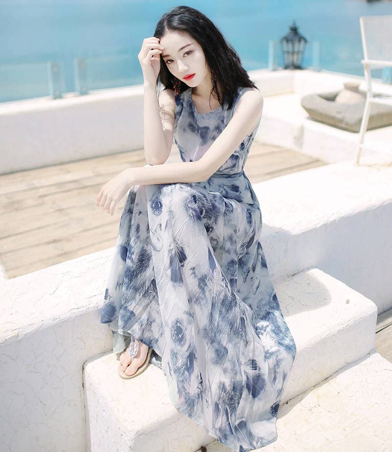 大人ワンピース ロング 優美な花模様 シフォンマキシワンピース