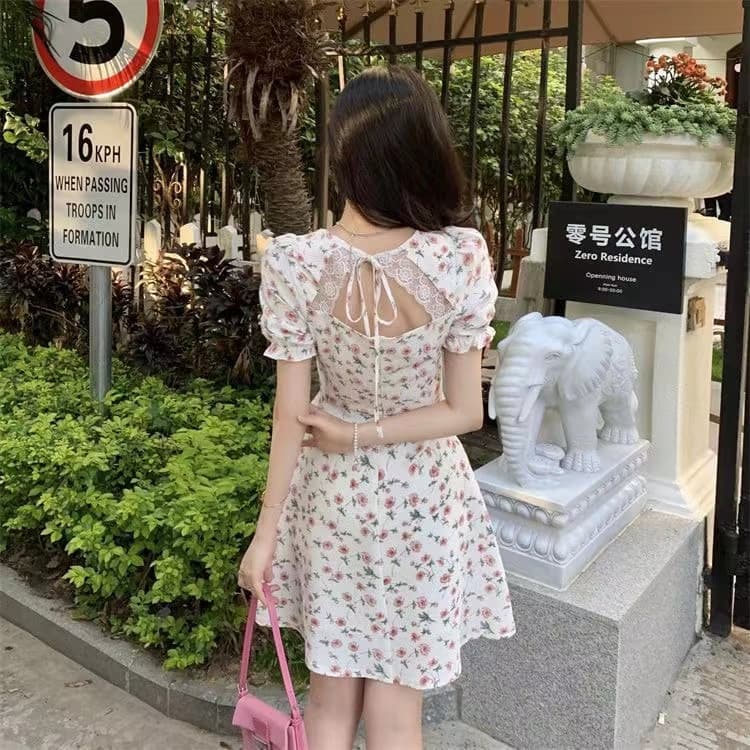 大人ワンピース ロング 上品華やかな花柄パフスリーブワンピース