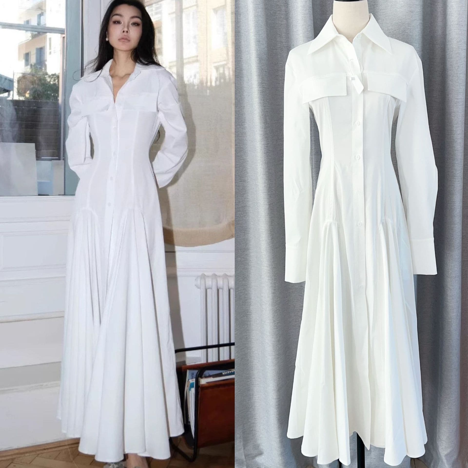 大人ワンピース ロング 上品シャツデザインロングワンピース