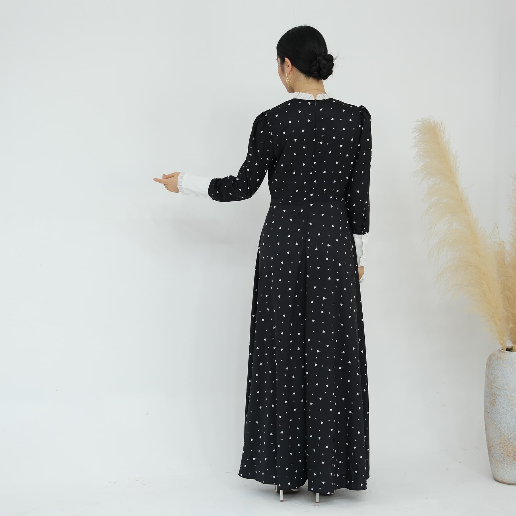 大人ワンピース ロング ハートドット フリル袖 ワンピース