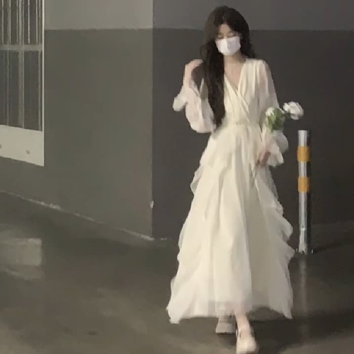 大人ワンピース ロング 上品シアー袖ロング丈ドレスワンピース