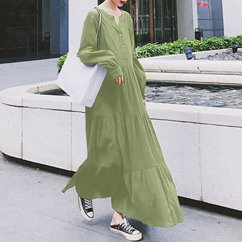 大人ワンピース ロング シンプル大人ゆったりティアードワンピース