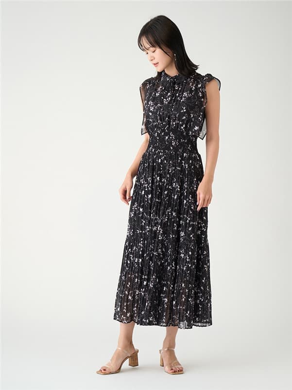 大人ワンピース ロング 花柄プリーツワンピース
