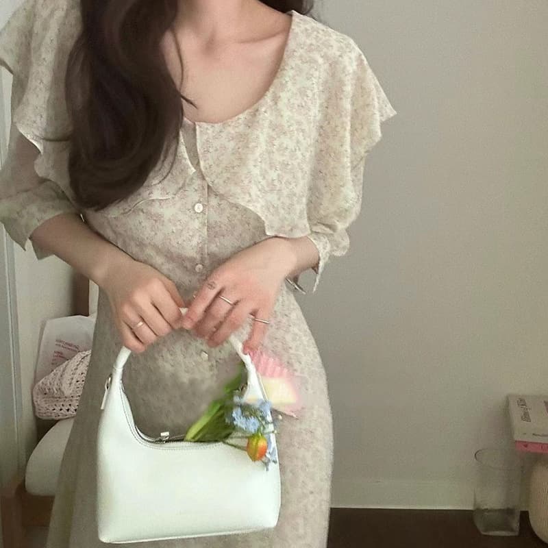 大人ワンピース ロング フリル襟ワンピース