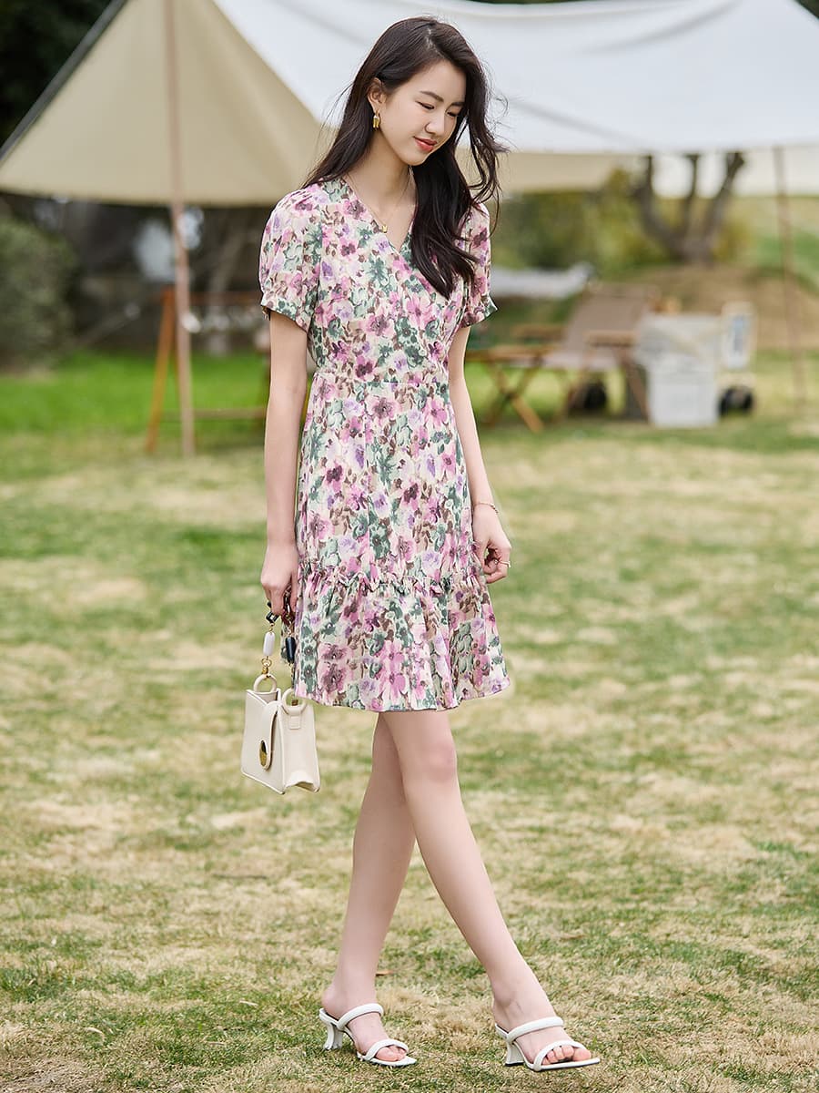 大人ワンピース ロング 優美な花のワルツ ふんわり