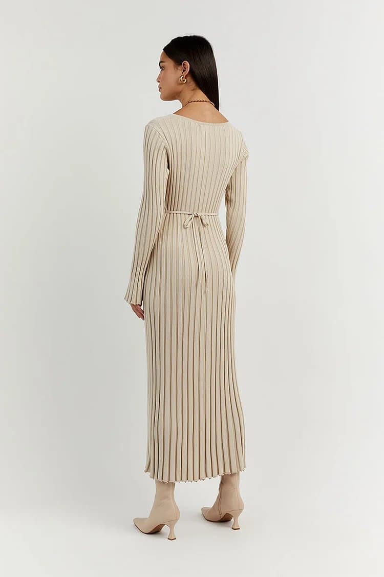 大人ワンピース ロング リブ編みフィット美シルエットワンピース