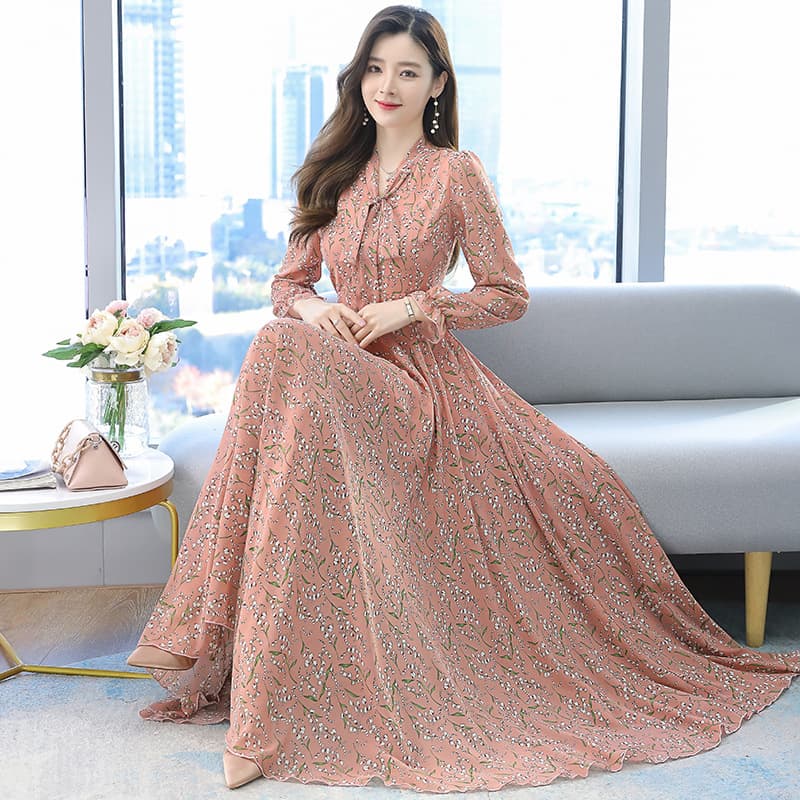 大人ワンピース ロング 花柄フェミニンワンピース