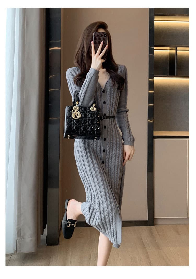 大人ワンピース ロング ケーブル編みワンピース