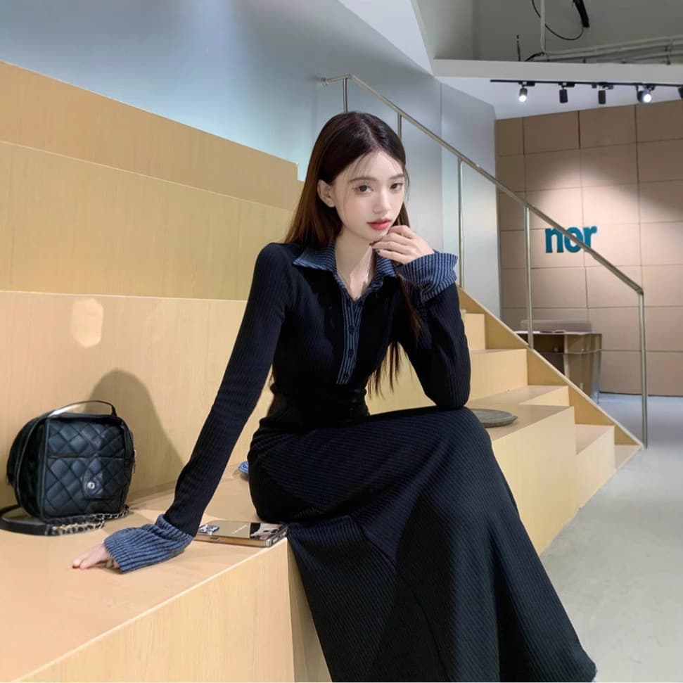 大人ワンピース ロング 細身シルエット 大人ロングワンピース