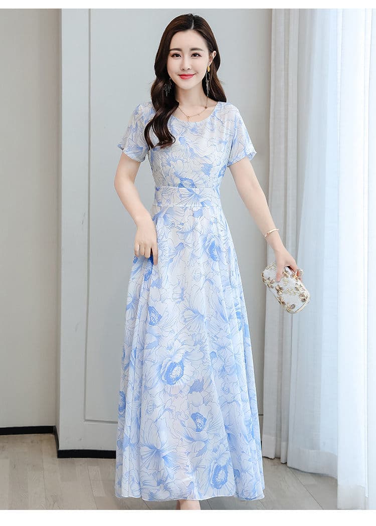 大人ワンピース ロング 花柄フレアロングワンピース