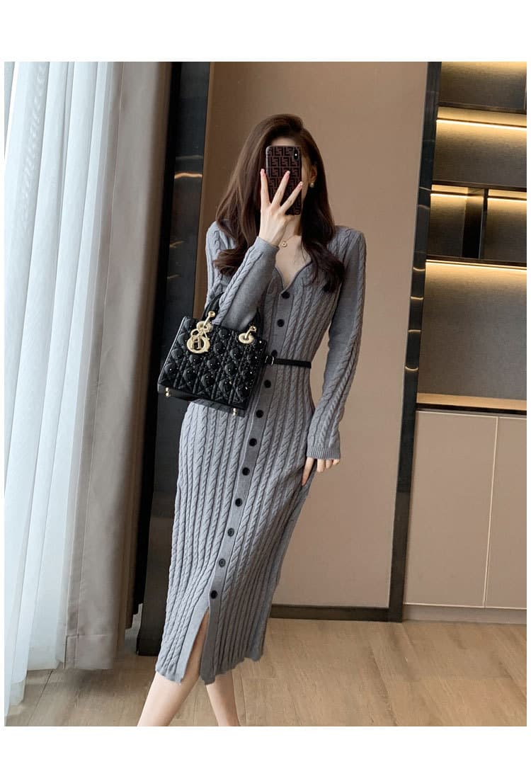 大人ワンピース ロング ケーブル編みワンピース