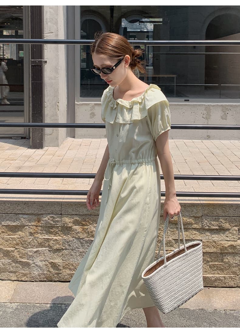 大人ワンピース ロング フリルデコルテ リゾートロングワンピース