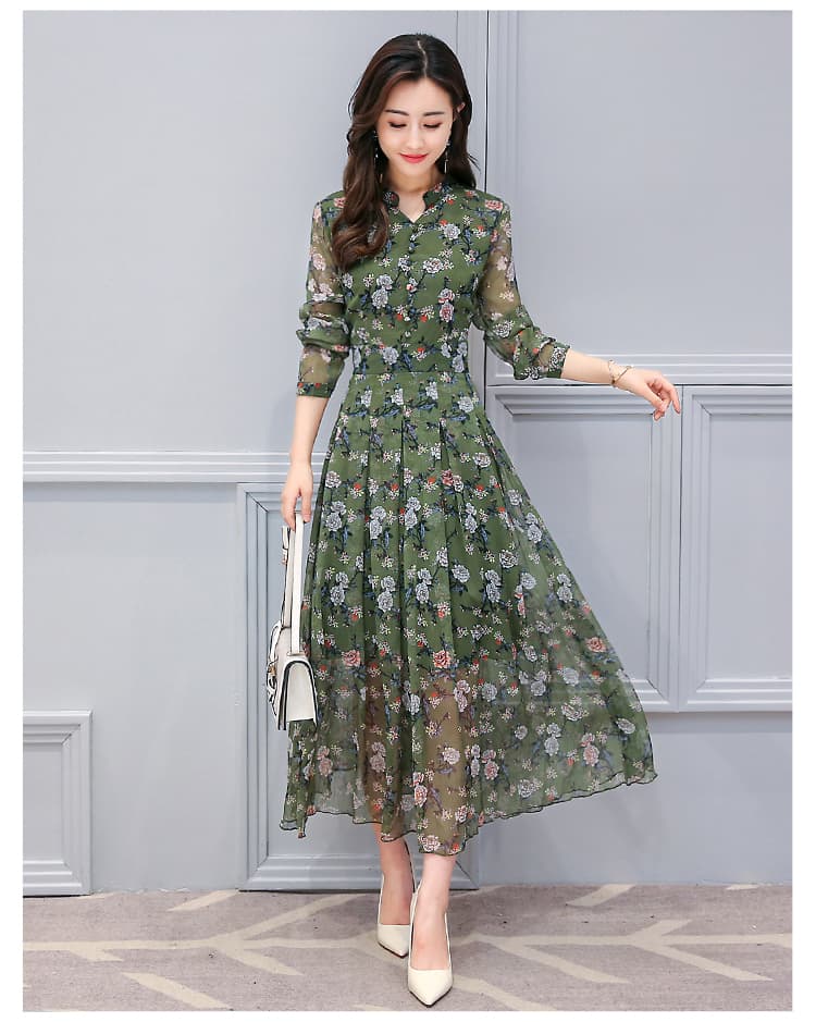 大人ワンピース ロング 花柄シフォンロングワンピース