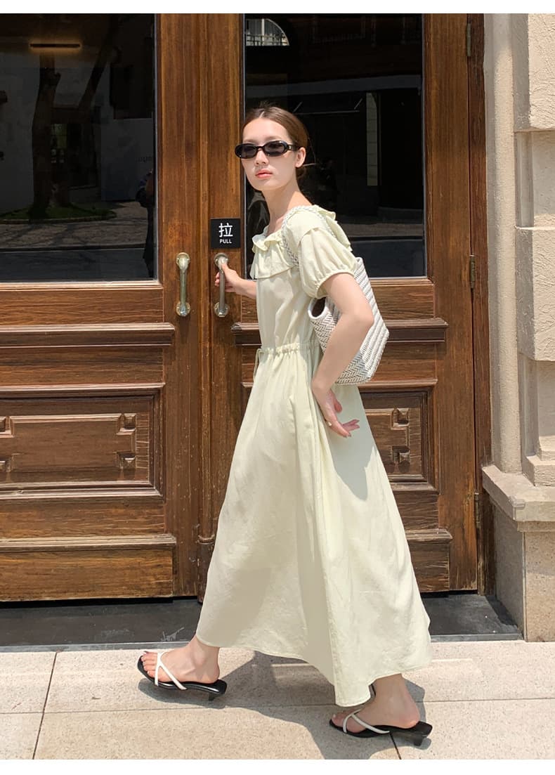 大人ワンピース ロング フリルデコルテ リゾートロングワンピース