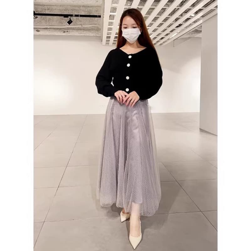 大人ワンピース ロング チュール切替大人ニットワンピース
