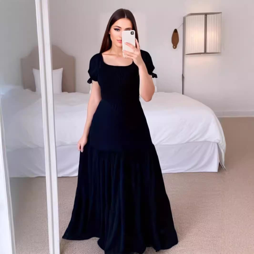 大人ワンピース ロング ティアードギャザーワンピース
