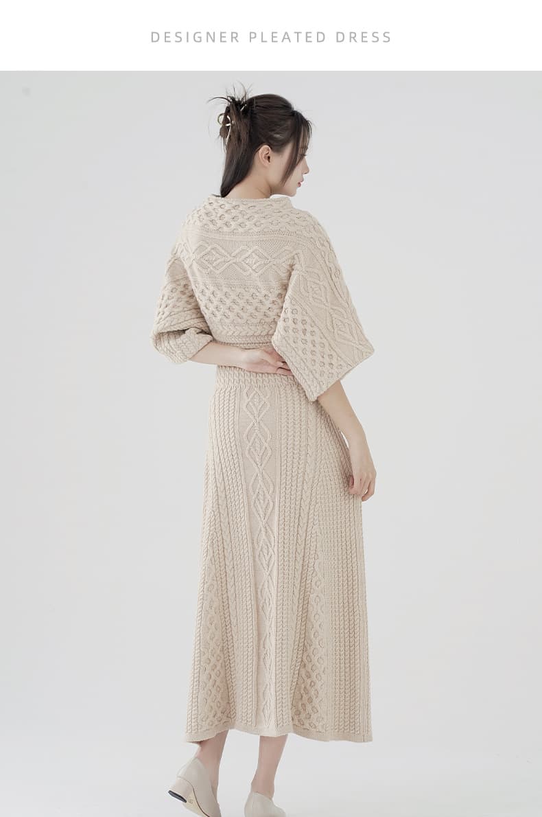 大人ワンピース ロング 上品な編み目模様 大人ケーブルニットワンピース