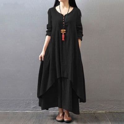 大人ワンピース ロング 重ね着風ゆったりワンピース