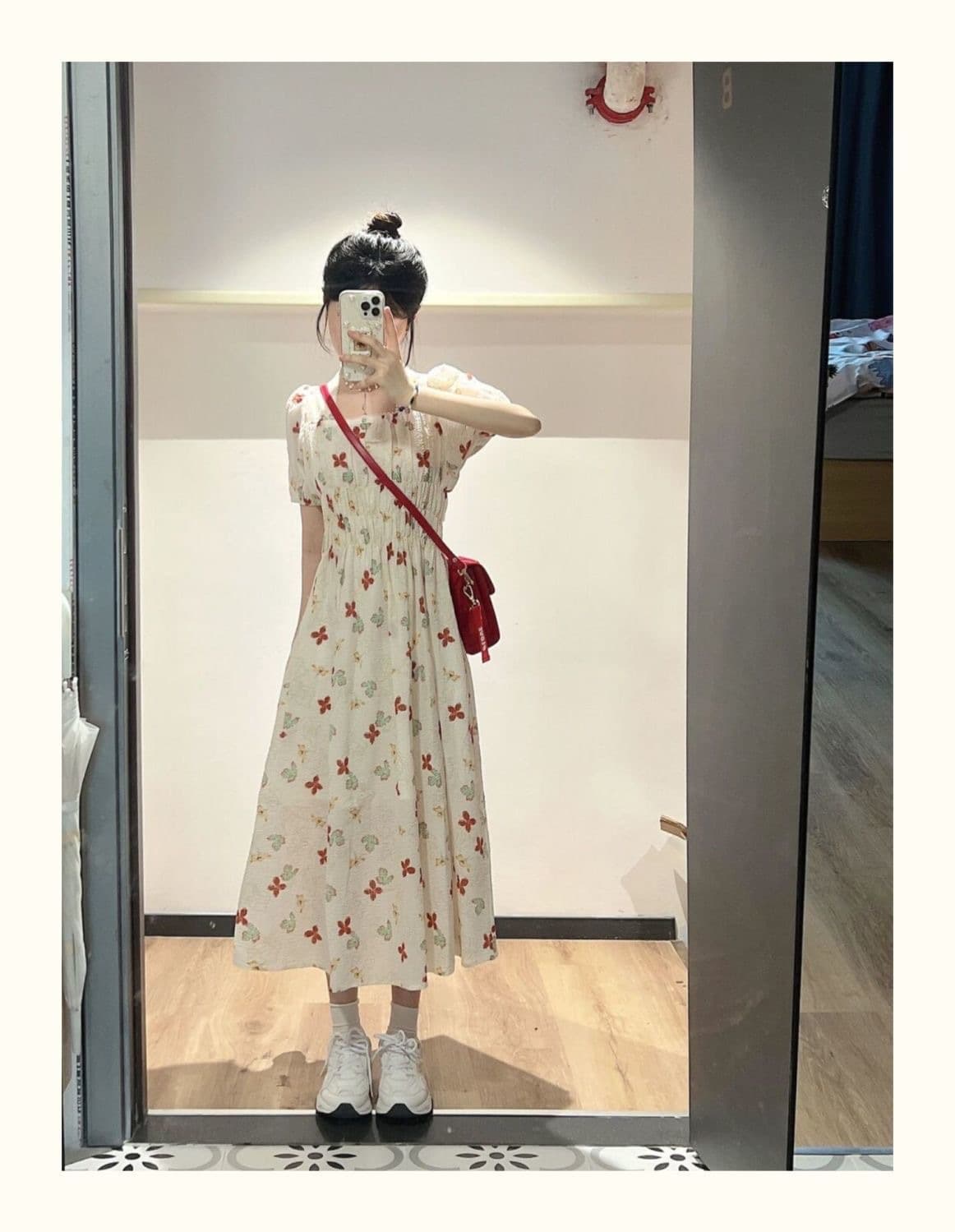 大人ワンピース ロング 花柄シャーリング大人ロングワンピース