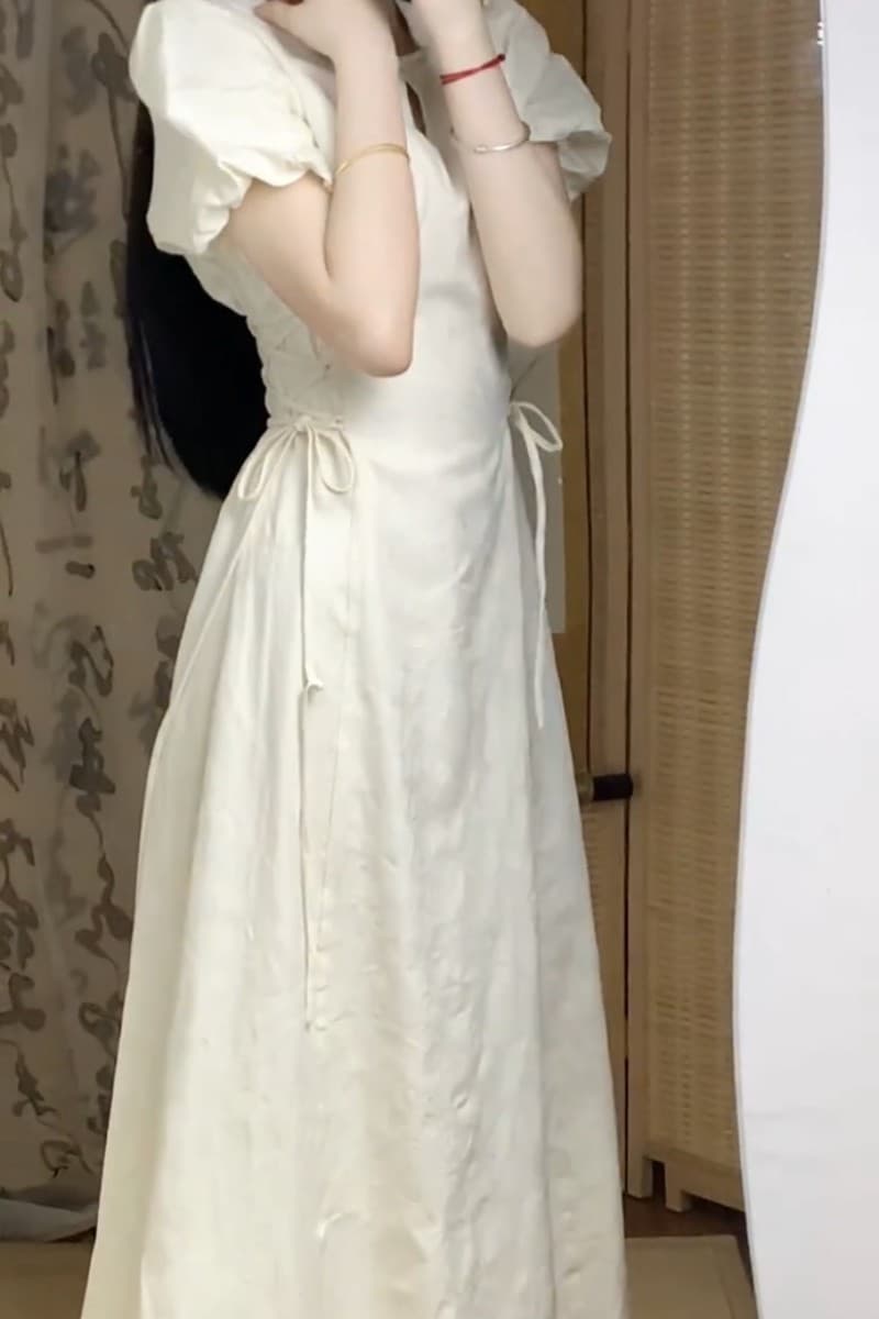 大人ワンピース ロング 優美な気品漂うパフスリーブ大人ロングワンピース