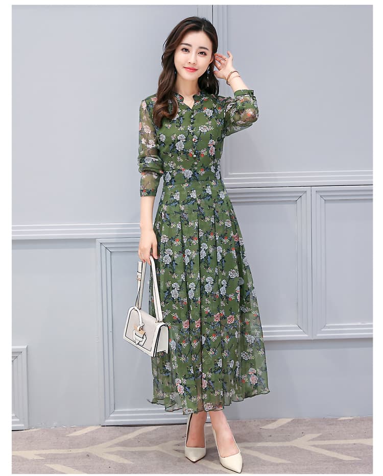 大人ワンピース ロング 花柄シフォンロングワンピース
