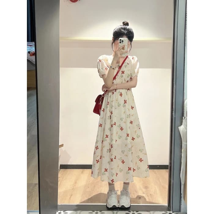 大人ワンピース ロング 花柄シャーリング大人ロングワンピース
