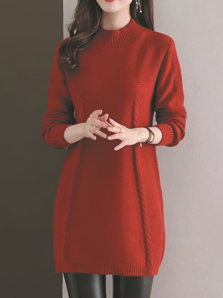 大人ワンピース ロング 秋冬シンプルニットワンピース