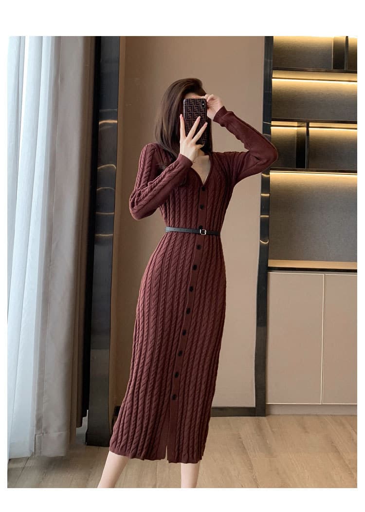 大人ワンピース ロング ケーブル編みワンピース