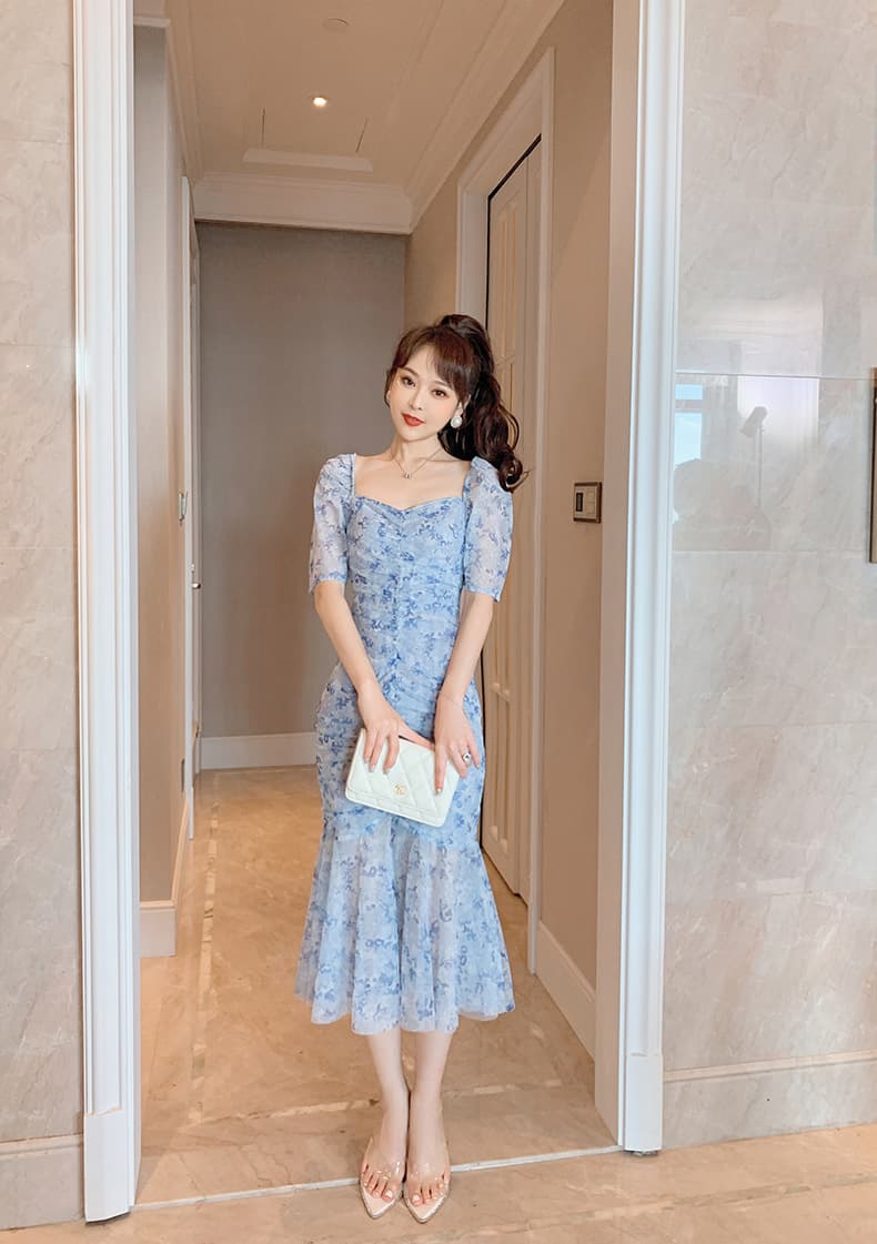 大人ワンピース マキシ フラワー柄マーメイドワンピース
