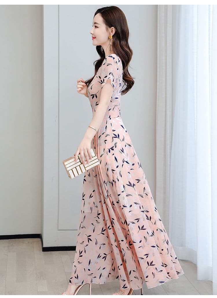 大人ワンピース ロング 花柄フレアロングワンピース