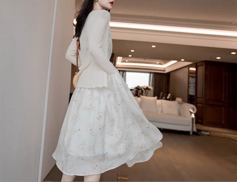 大人ワンピース ロング 花柄ノースリーブギャザーワンピース