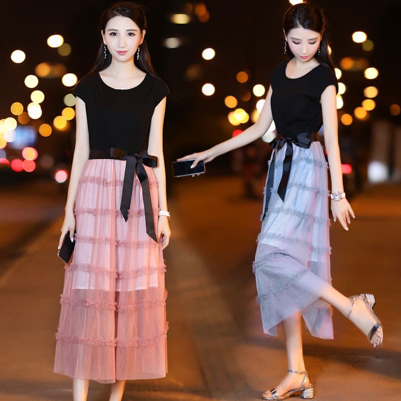 大人ワンピース ロング シアーティアードロングワンピース