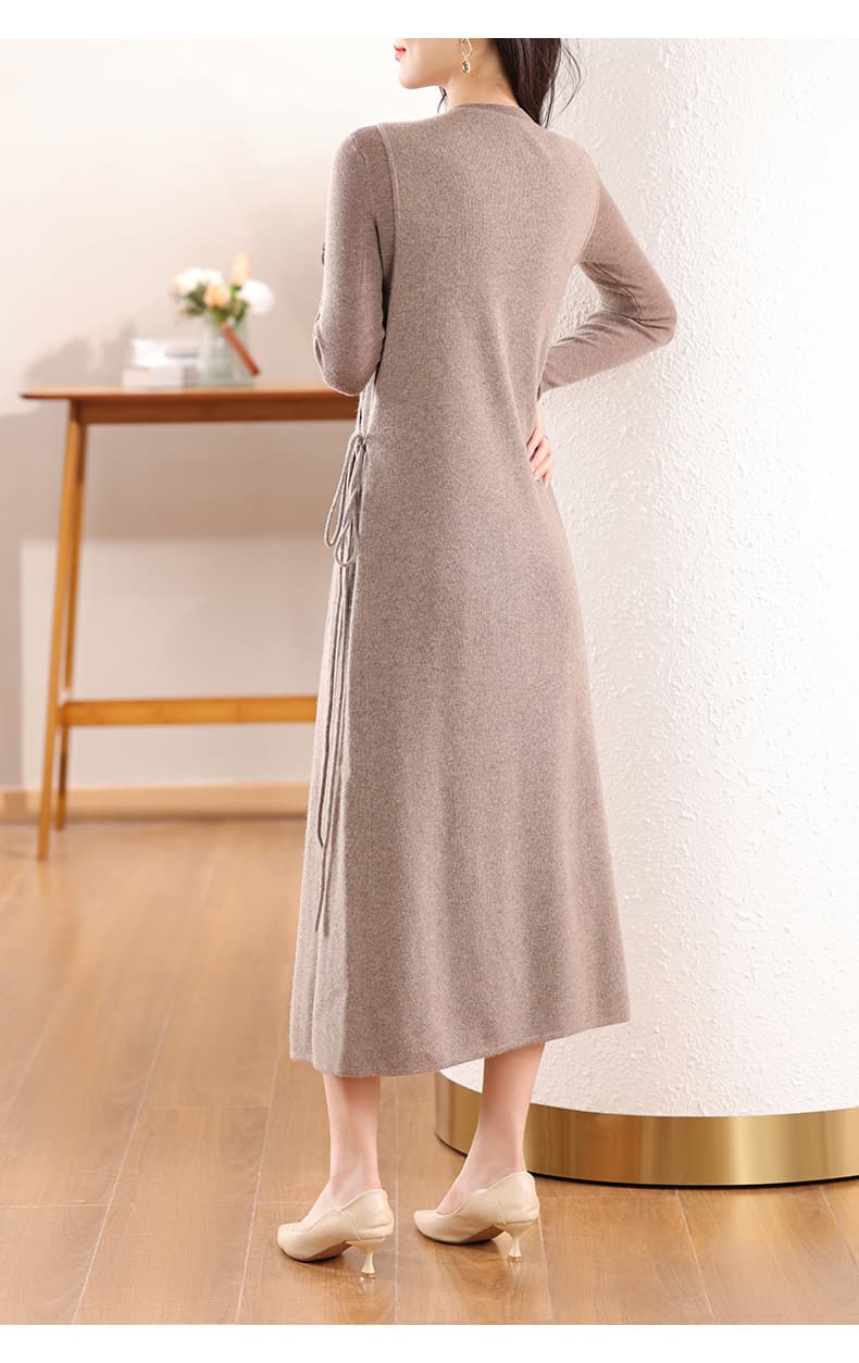 大人ワンピース ロング 上品ニットドレープロングワンピース