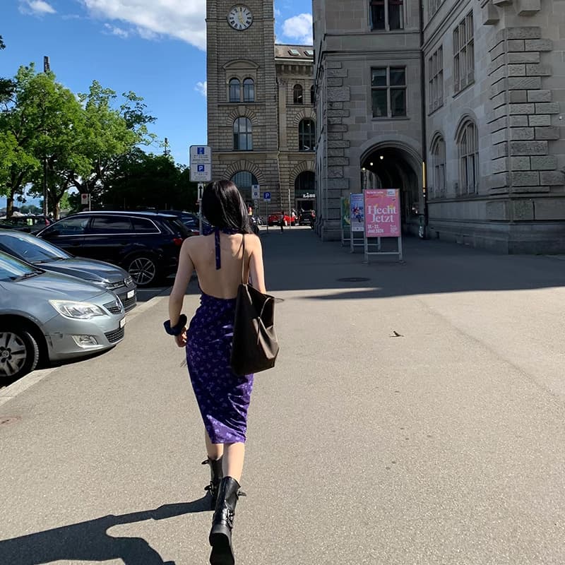 大人ワンピース ロング 優美なバックリボンキャミソールワンピース