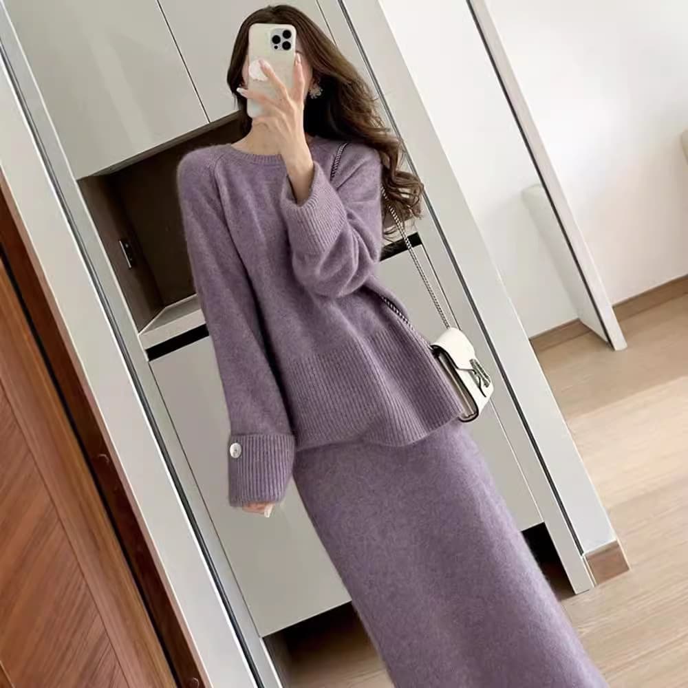 大人ワンピース ロング 上品シルエット ニット切り替えワンピース