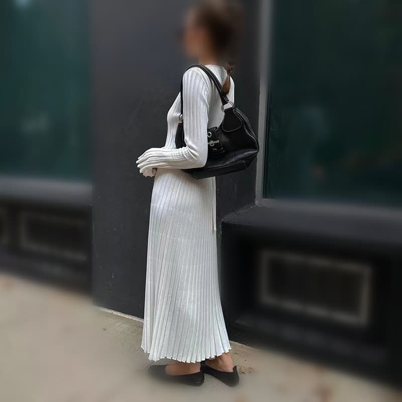 大人ワンピース ロング リブ編みフィット美シルエットワンピース