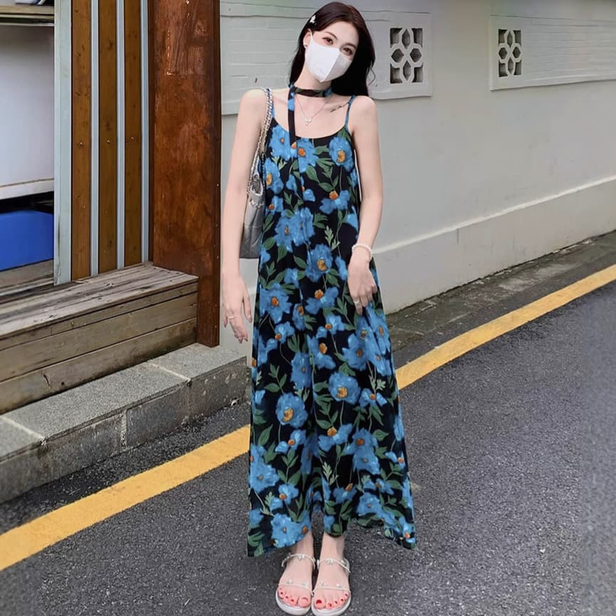 大人ワンピース マキシ 花柄キャミソールマキシ丈ワンピース