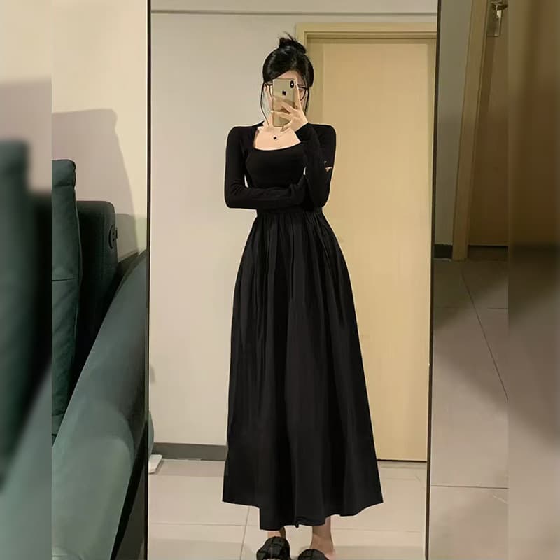 大人ワンピース ロング シンプル上品フレアロングワンピース