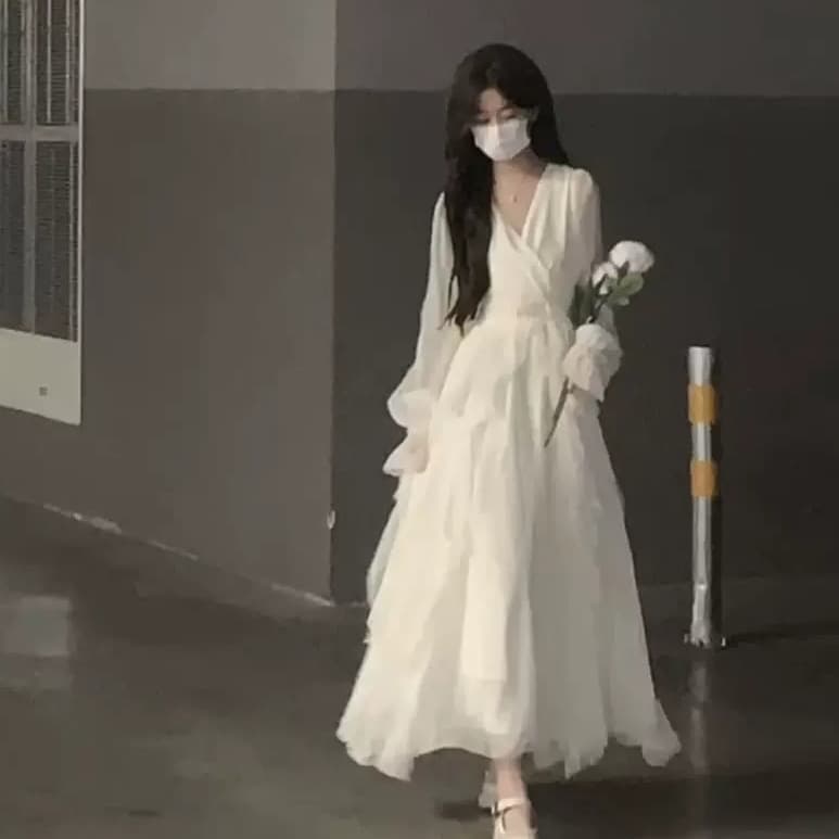 大人ワンピース ロング 上品シアー袖ロング丈ドレスワンピース