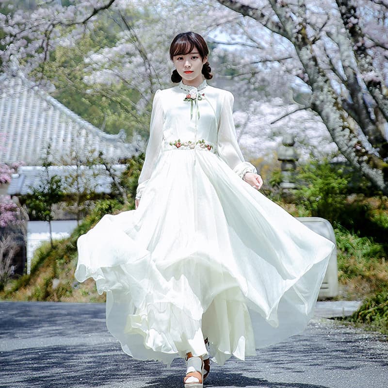 大人ワンピース ロング  レトロ風ロングワンピース