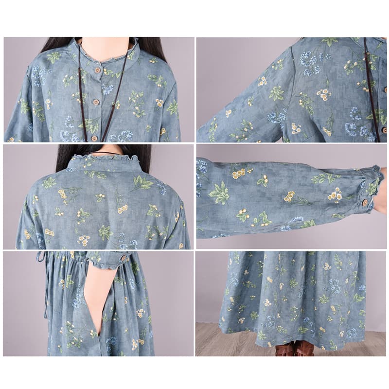 大人ワンピース 小花柄ニットワンピース長袖上品きれいめロング丈
