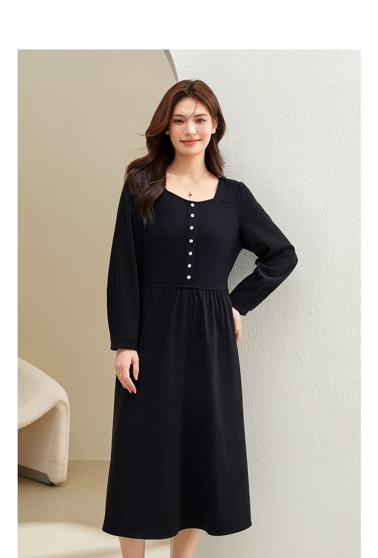 大人ワンピース ロング 上品シルエット リブニットワンピース