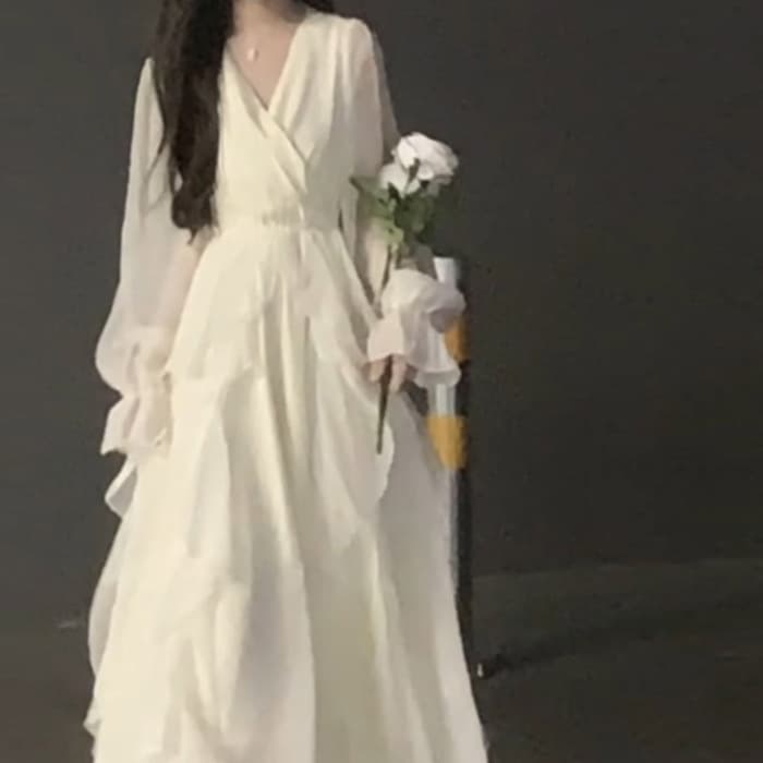 大人ワンピース ロング 上品シアー袖ロング丈ドレスワンピース