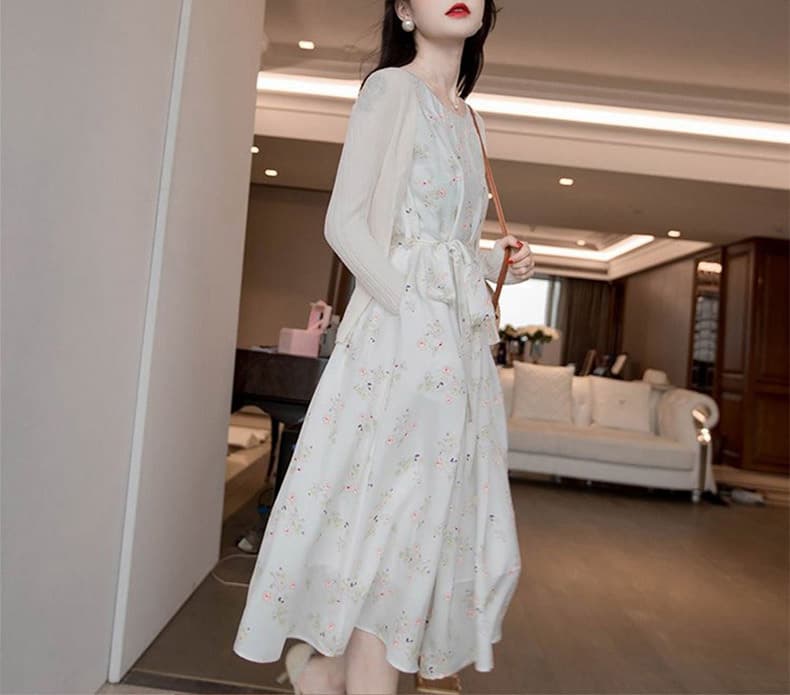 大人ワンピース ロング 花柄ノースリーブギャザーワンピース