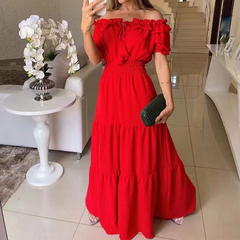 大人ワンピース ロング オフショルダーティアードワンピース
