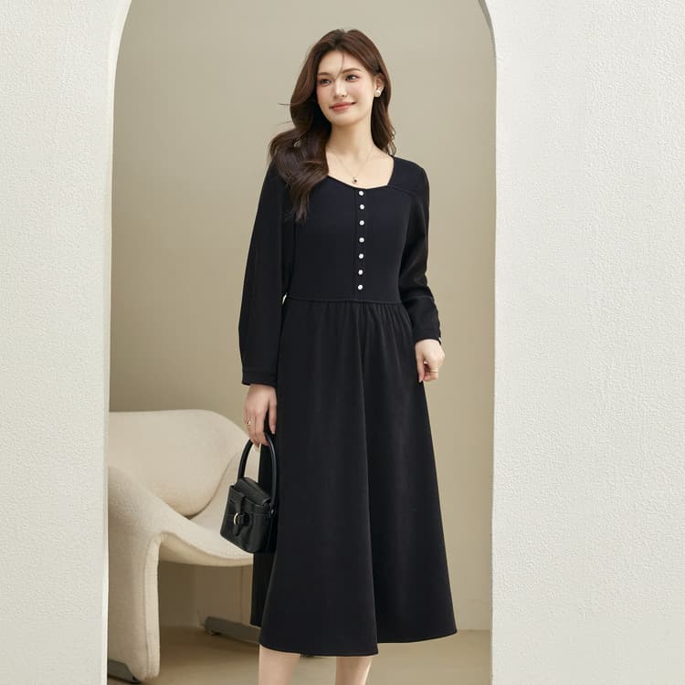 大人ワンピース ロング 上品シルエット リブニットワンピース