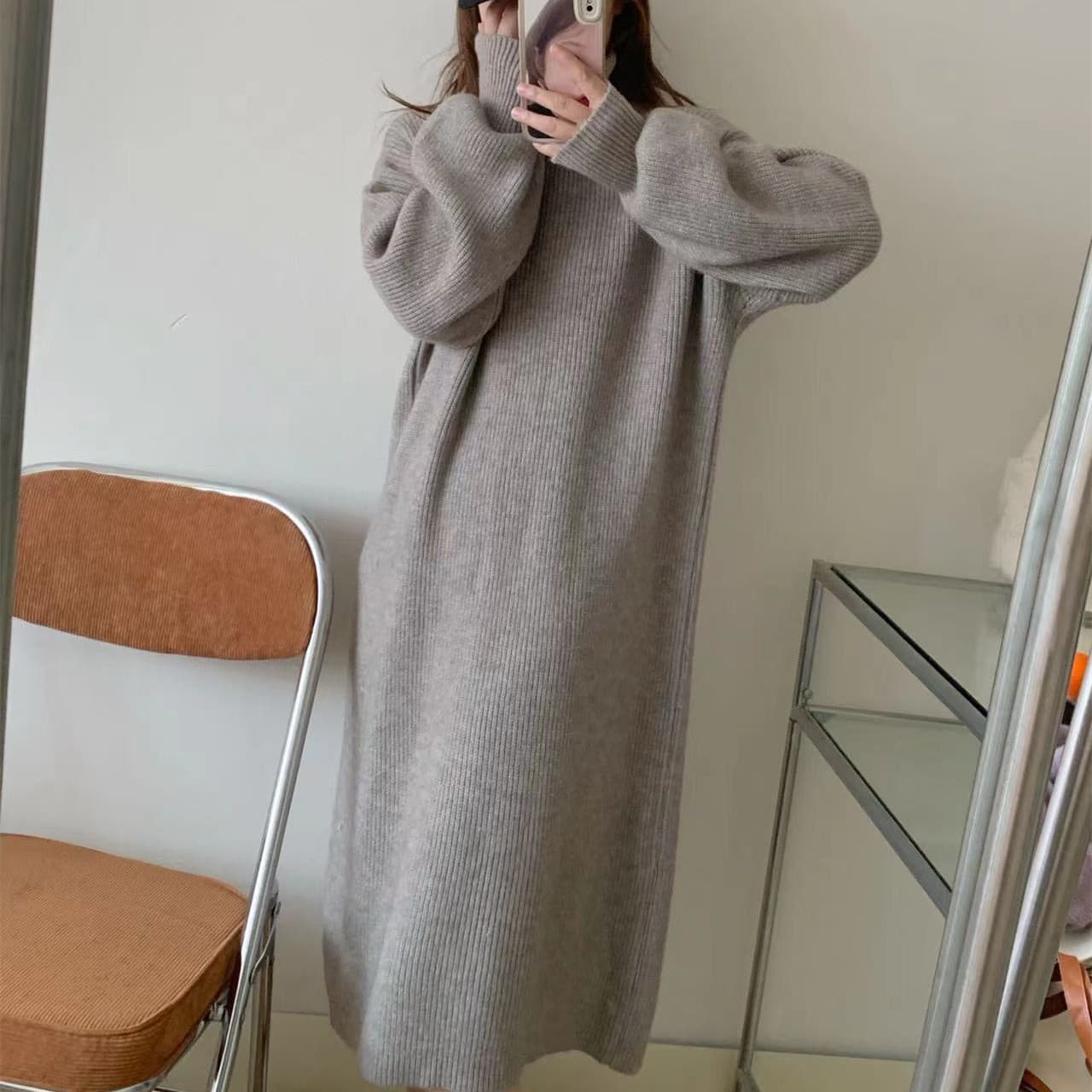 大人ワンピース ロング シンプル大人ニットワンピース