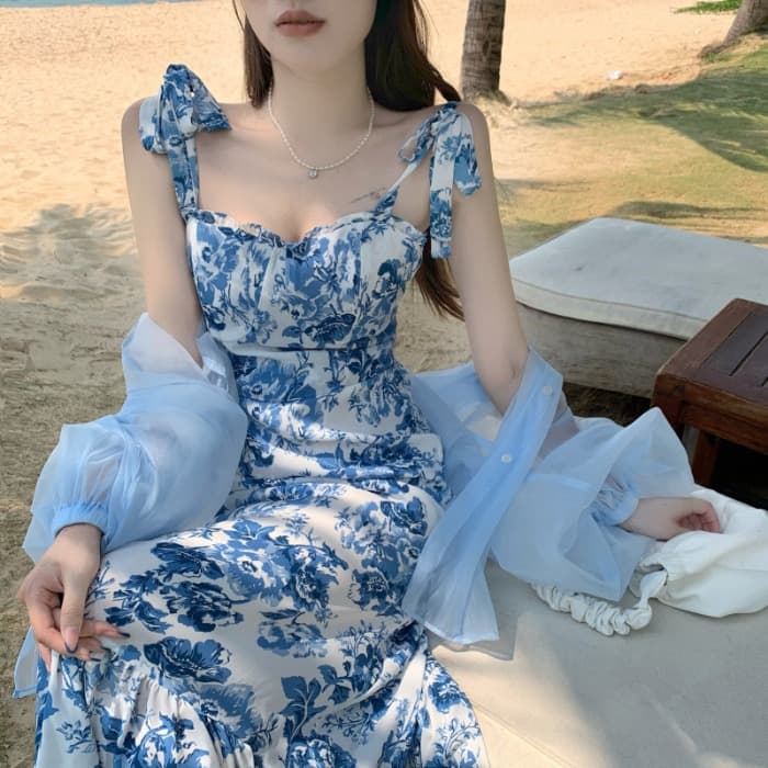 大人ワンピース ロング 優美な花柄レトロキャミソールワンピース