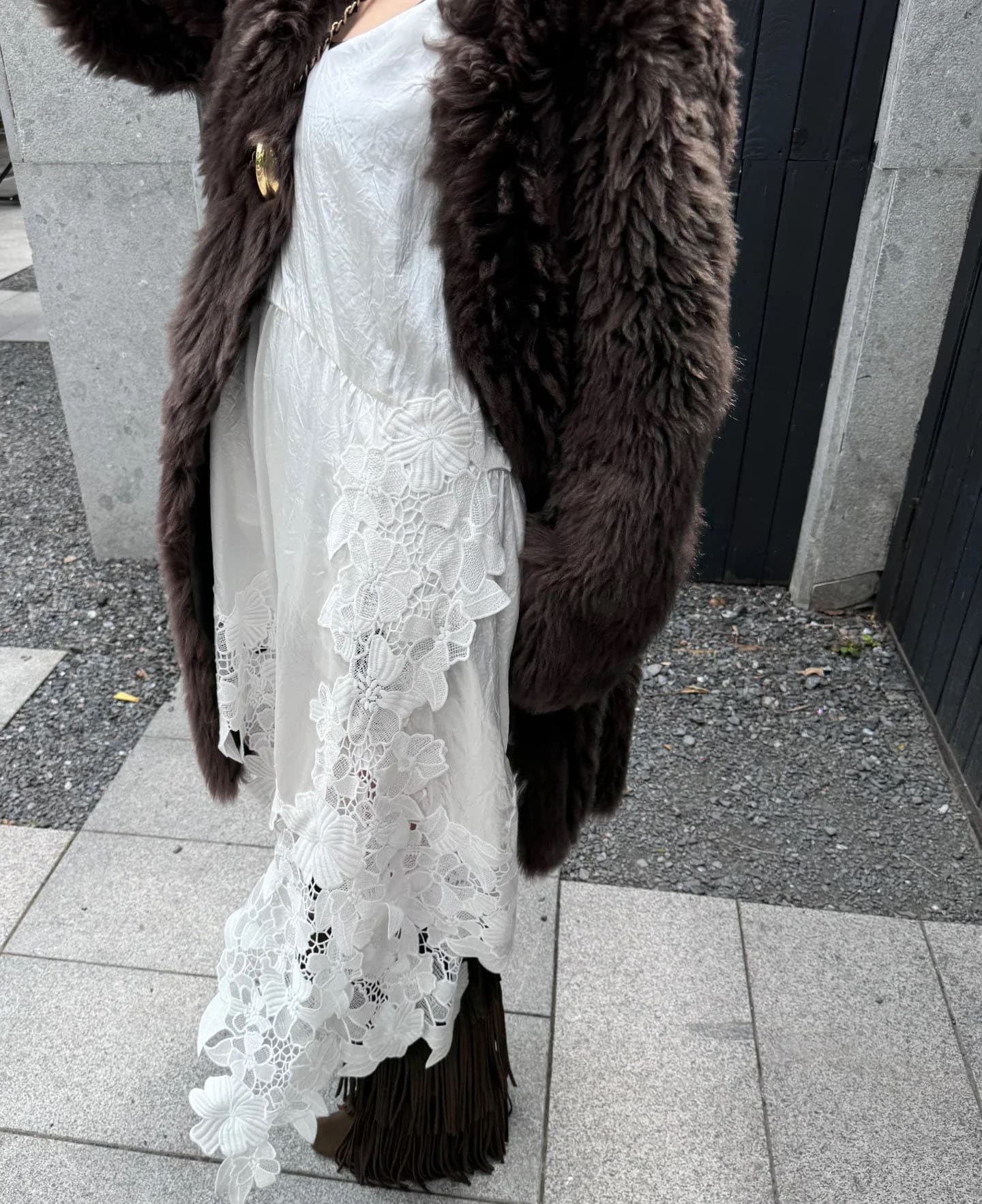 大人ワンピース ロング フラワー刺繍レースキャミソールワンピース