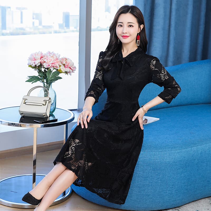大人ワンピース ロング レース編みワンピース